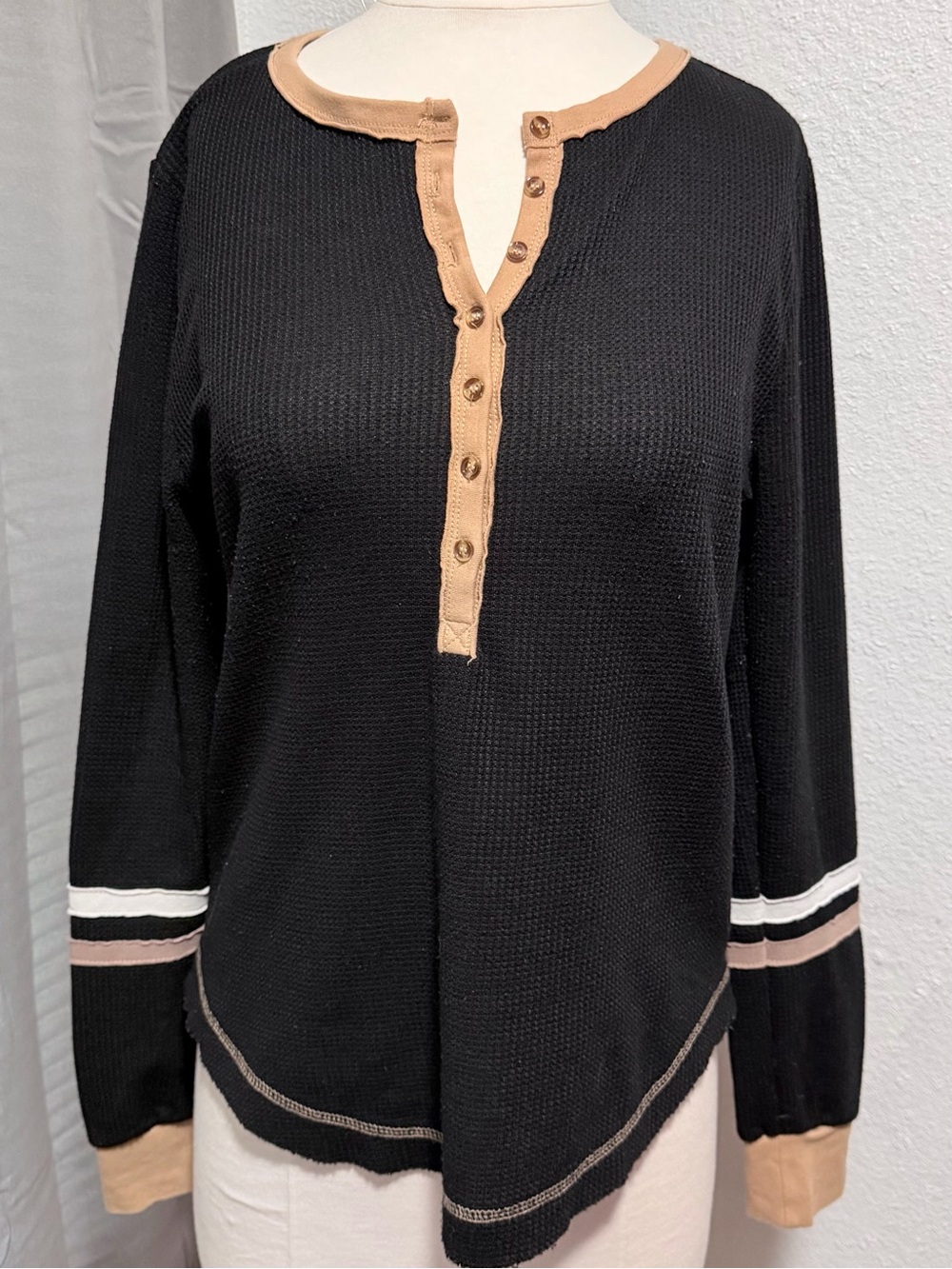 BKE | Waffle Knit Henley Top | L